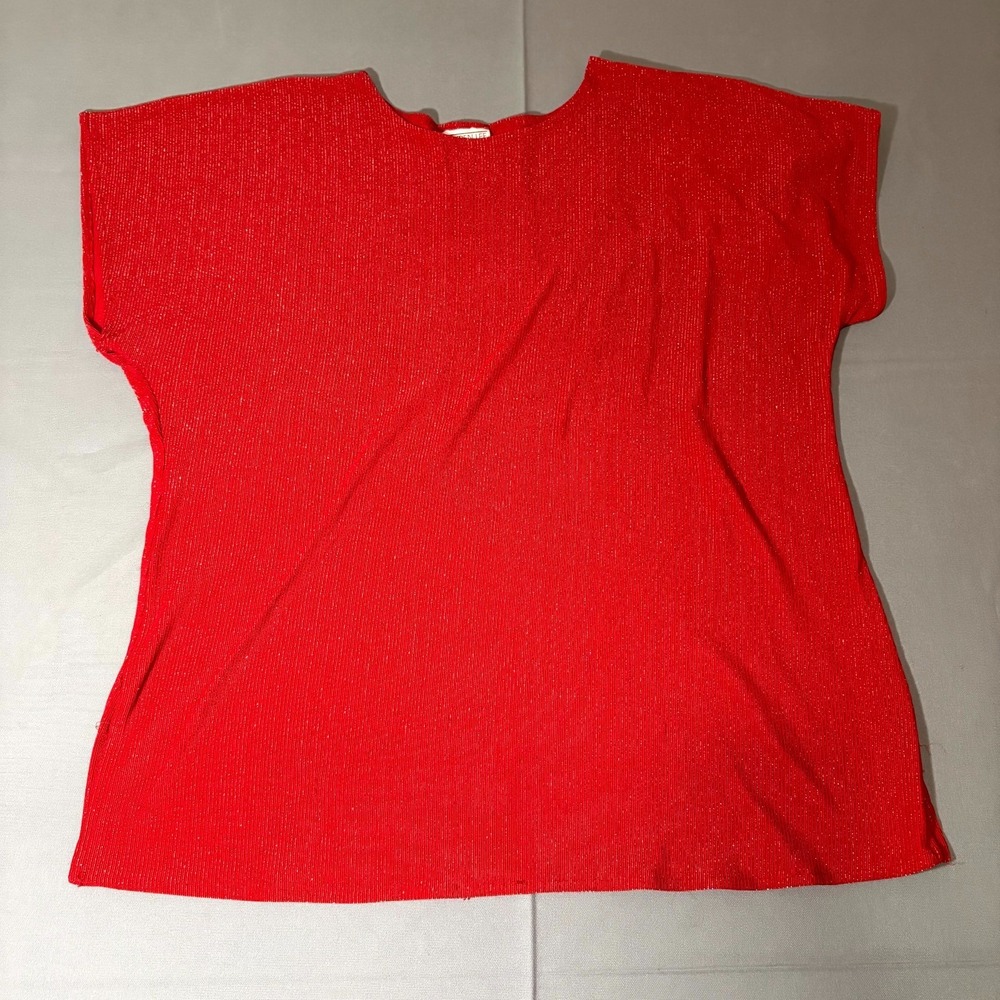 Lauren Lee Blouse Top Womens 22W Red Glitter Crew Neck Cap Sleeve Streetwear